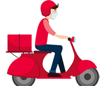 dibujo joven en moto con barbijo